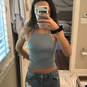 Blue ribbed brandy melville halter top